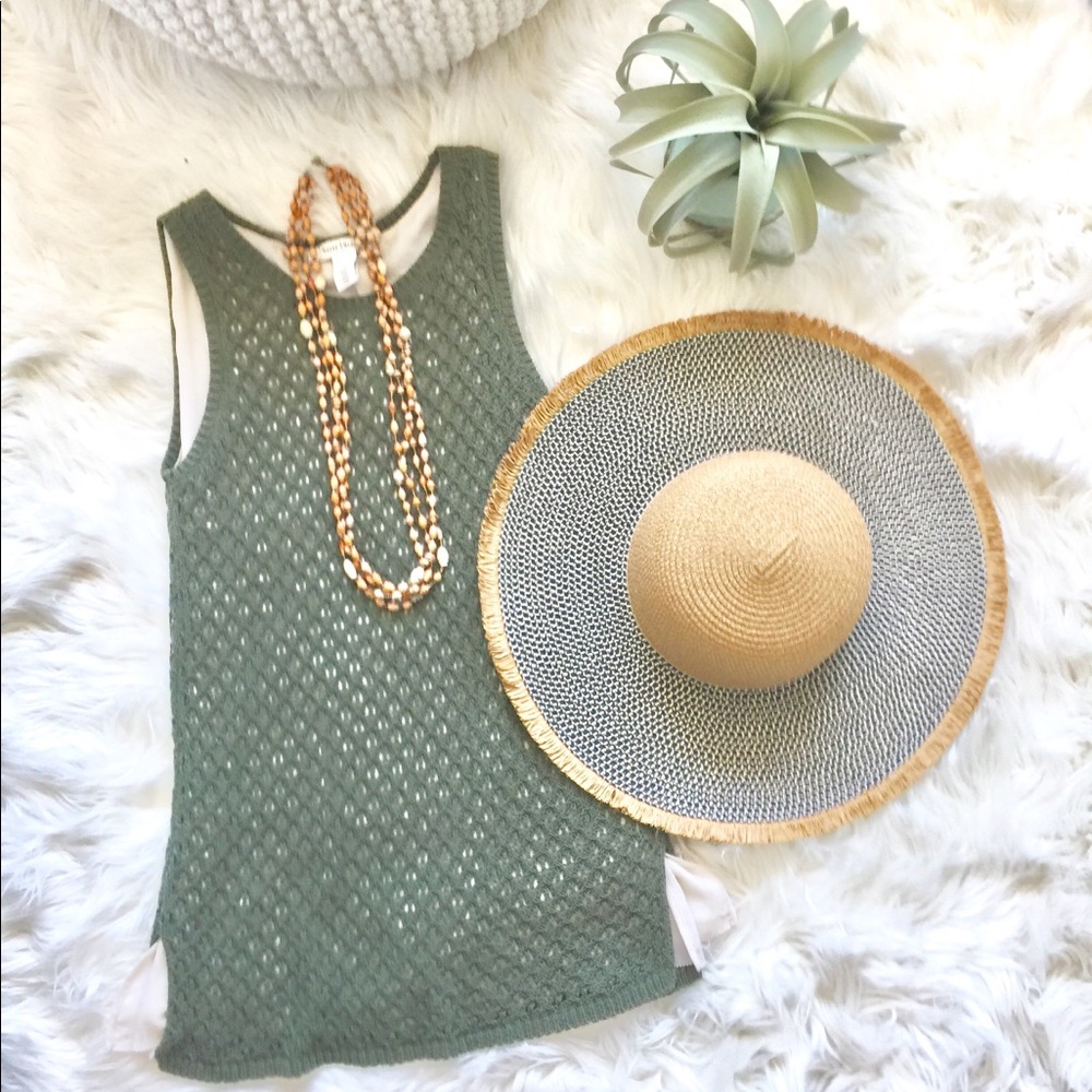 White House Black Market green knit tank top
